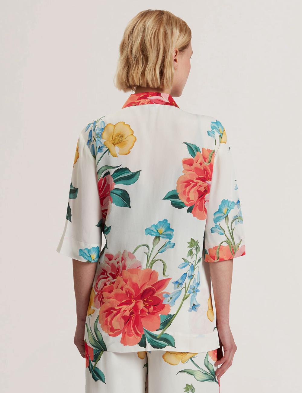 Women Ted Baker NYMPHA - Floral Short Sleeve Oversized Blazers White | KSA  0453-WMASH