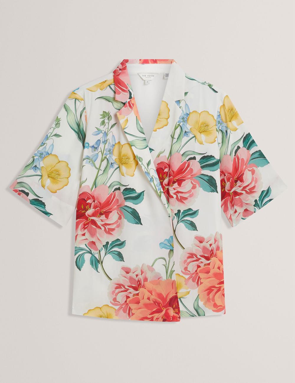 Women Ted Baker NYMPHA - Floral Short Sleeve Oversized Blazers White | KSA  0453-WMASH