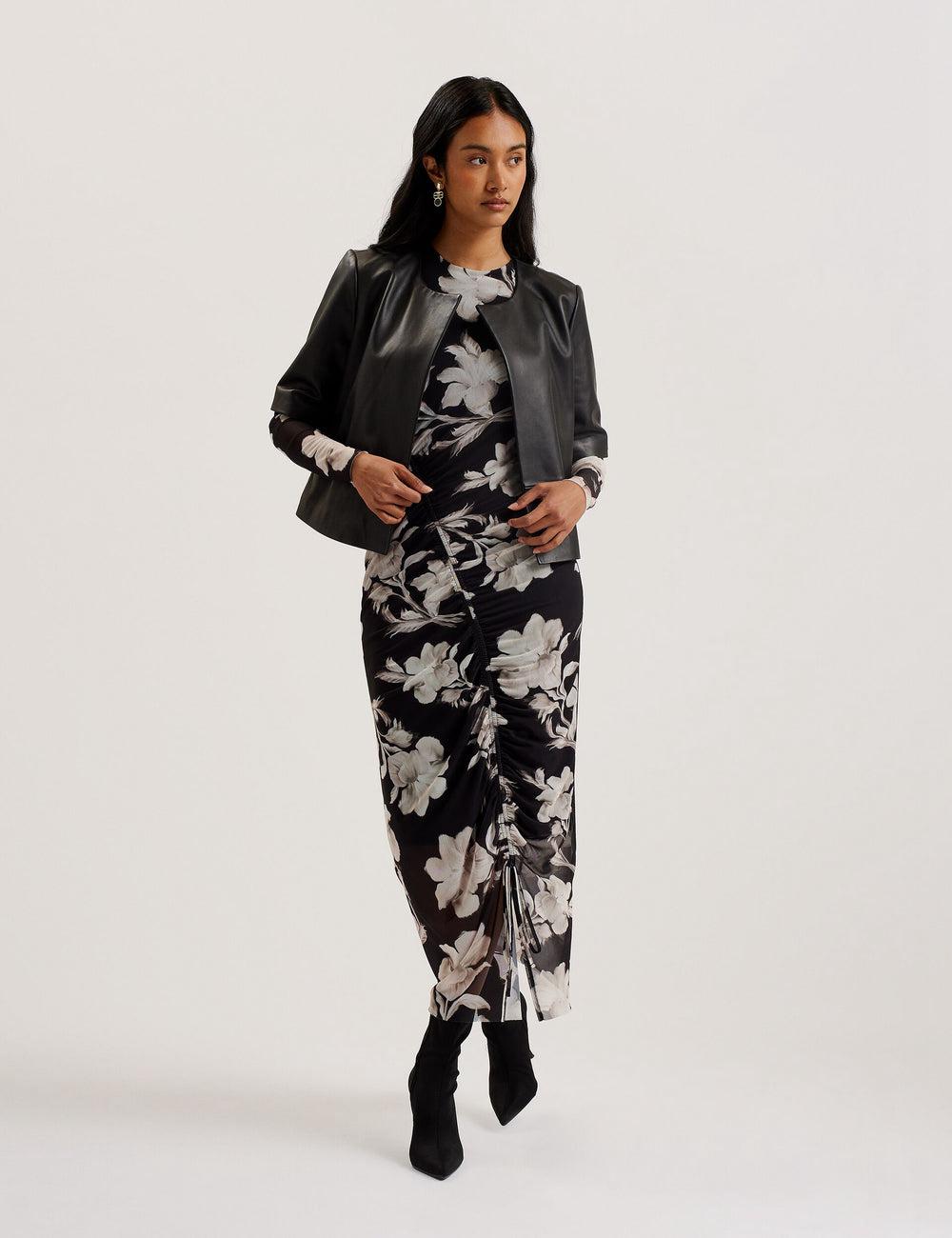 Women Ted Baker OBINO - Cropped Sleeve Open Leather Jackets Black | KSA  8457-YHMFQ