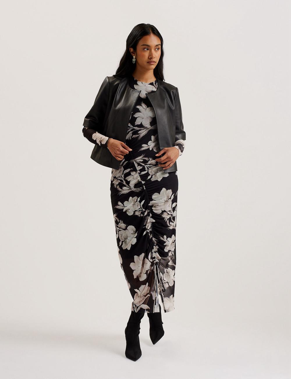 Women Ted Baker OBINO - Cropped Sleeve Open Leather Jackets Black | KSA  8457-YHMFQ
