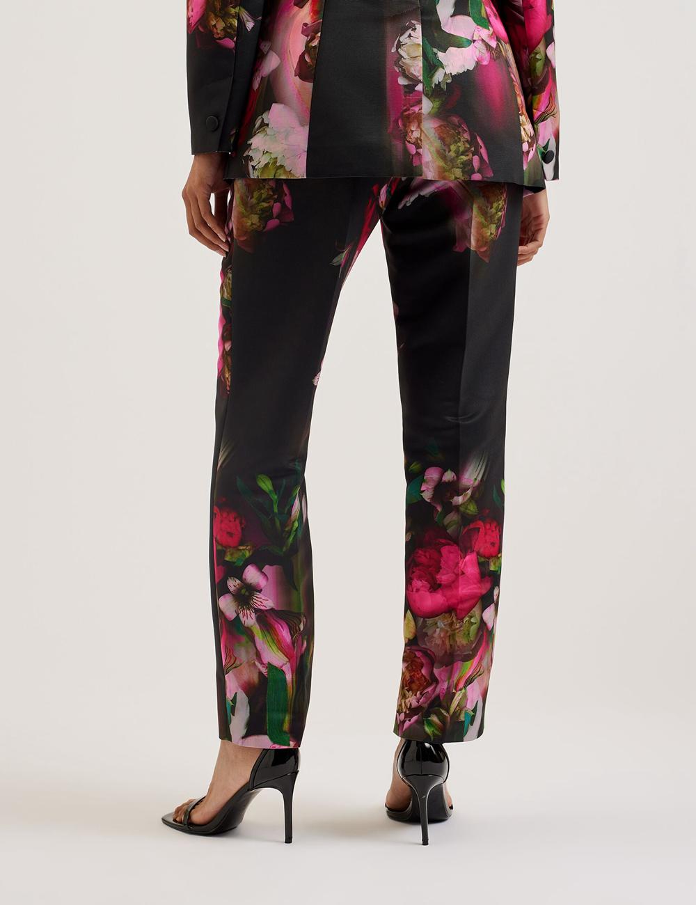 Women Ted Baker OKUNIT - Tapered Leg Floral Print Tailored Trousers Black | KSA  8573-GIVAF