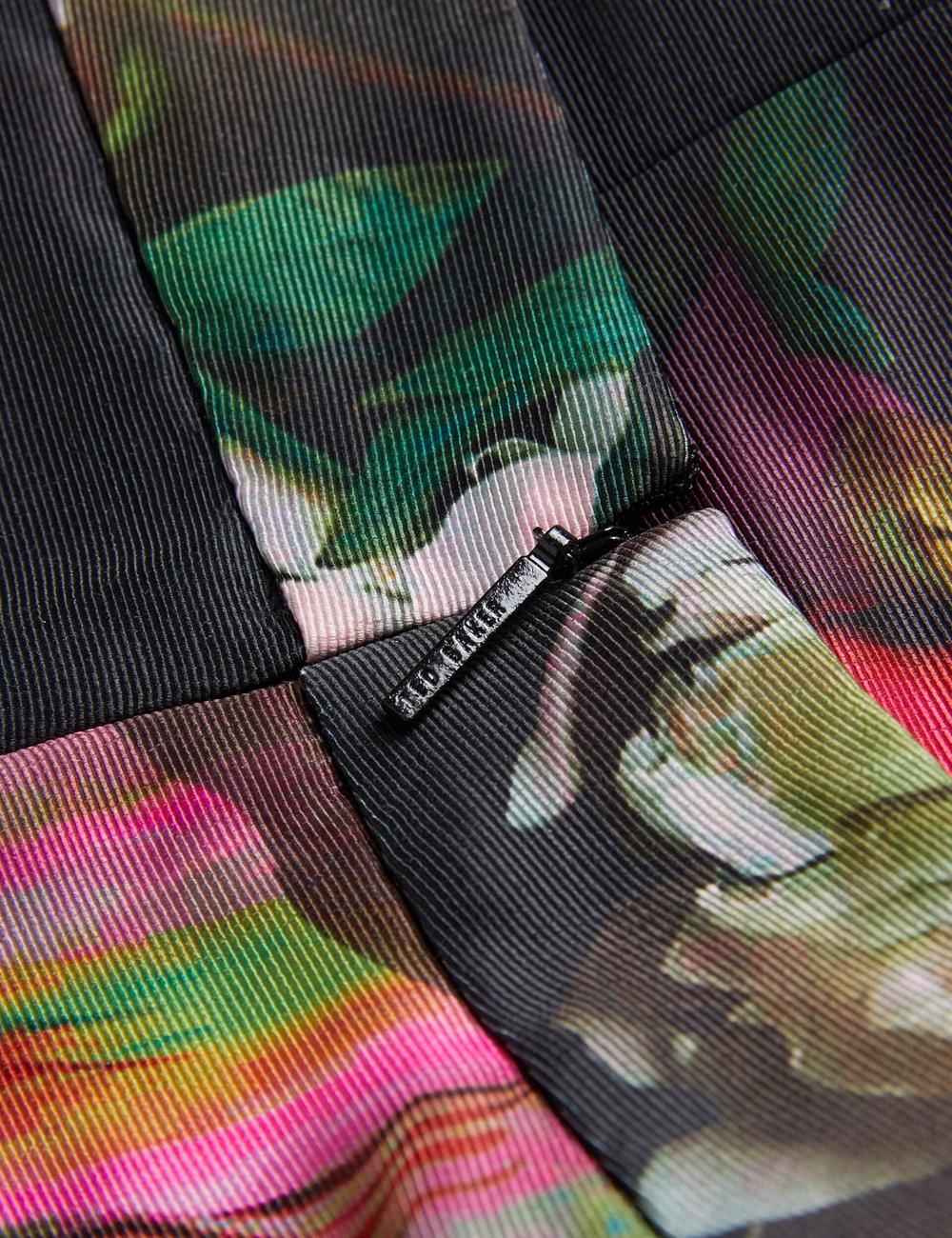 Women Ted Baker OKUNIT - Tapered Leg Floral Print Tailored Trousers Black | KSA  8573-GIVAF