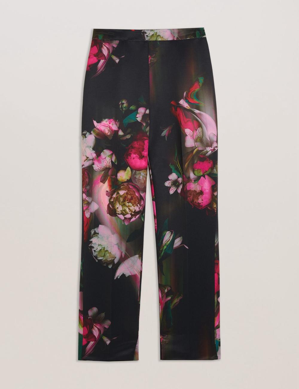 Women Ted Baker OKUNIT - Tapered Leg Floral Print Tailored Trousers Black | KSA  8573-GIVAF
