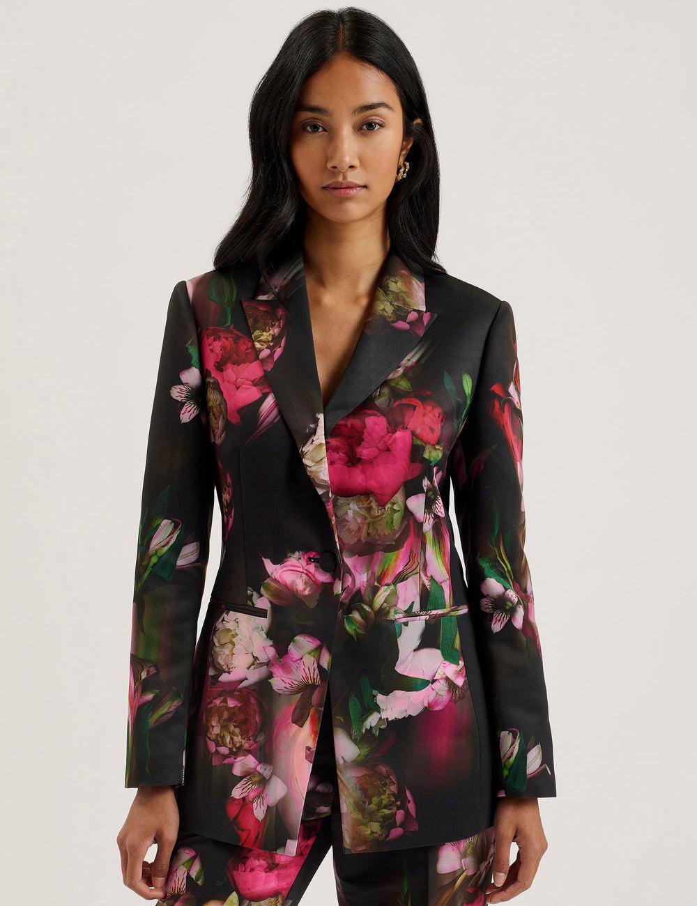 Women Ted Baker OKUNI - Fitted Floral Print Tailored Blazers Black | KSA  9657-XDTPS