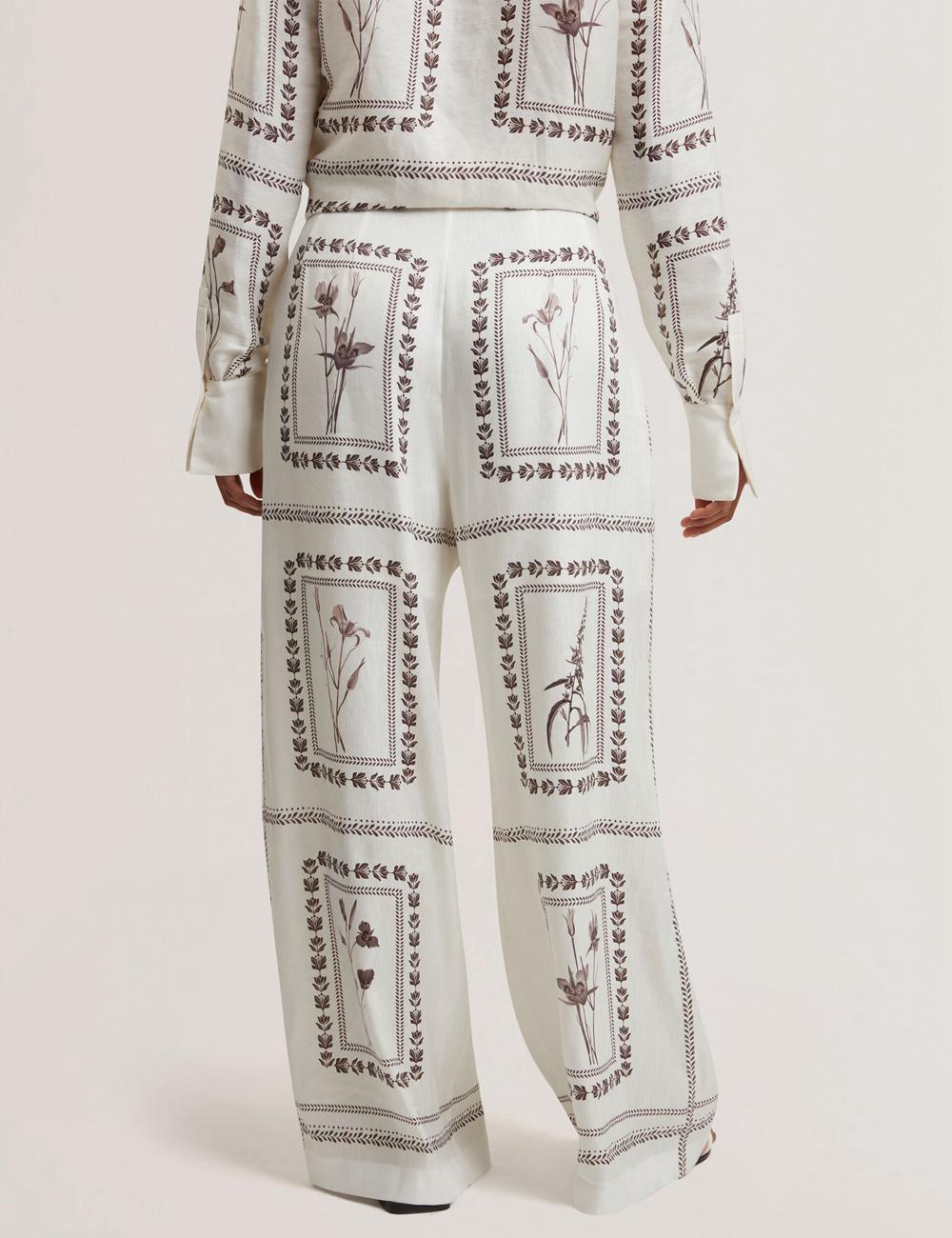 Women Ted Baker ORNITHA - Panel Print Silk Linen Wide Leg Trousers Ivory | KSA  8526-XNEJS
