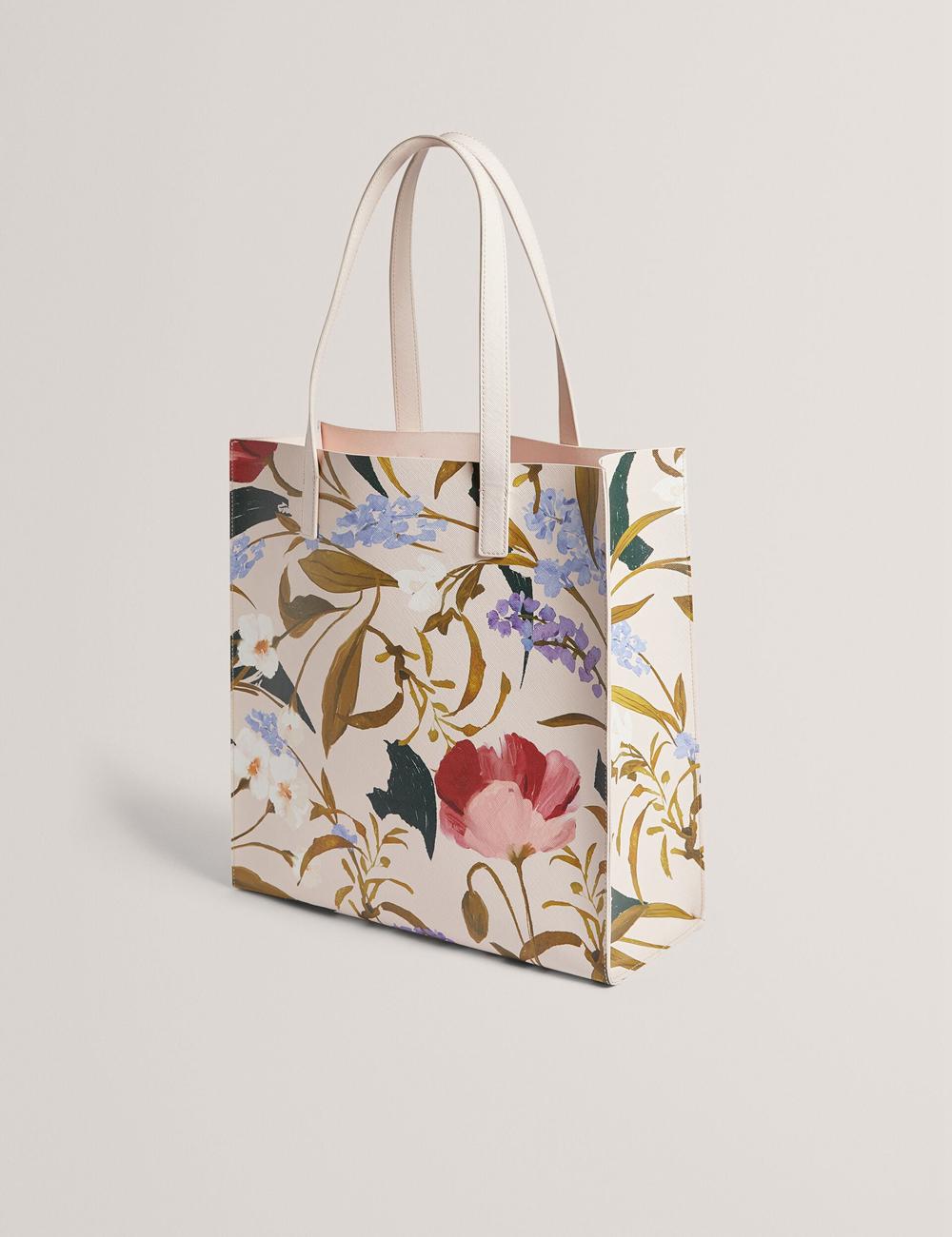 Women Ted Baker PALAMAA - Floral Print PU Leather Large Tote Bags Pink | KSA  3798-LIWHX