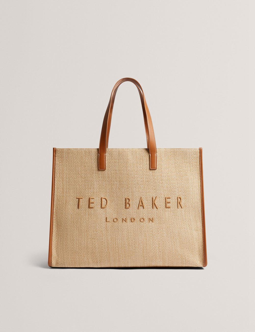 Women Ted Baker PALLMER - Faux Raffia PU Trim Large Tote Bags Taupe | KSA  7496-ETOVP