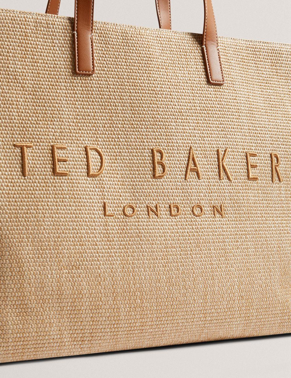 Women Ted Baker PALLMER - Faux Raffia PU Trim Large Tote Bags Taupe | KSA  7496-ETOVP