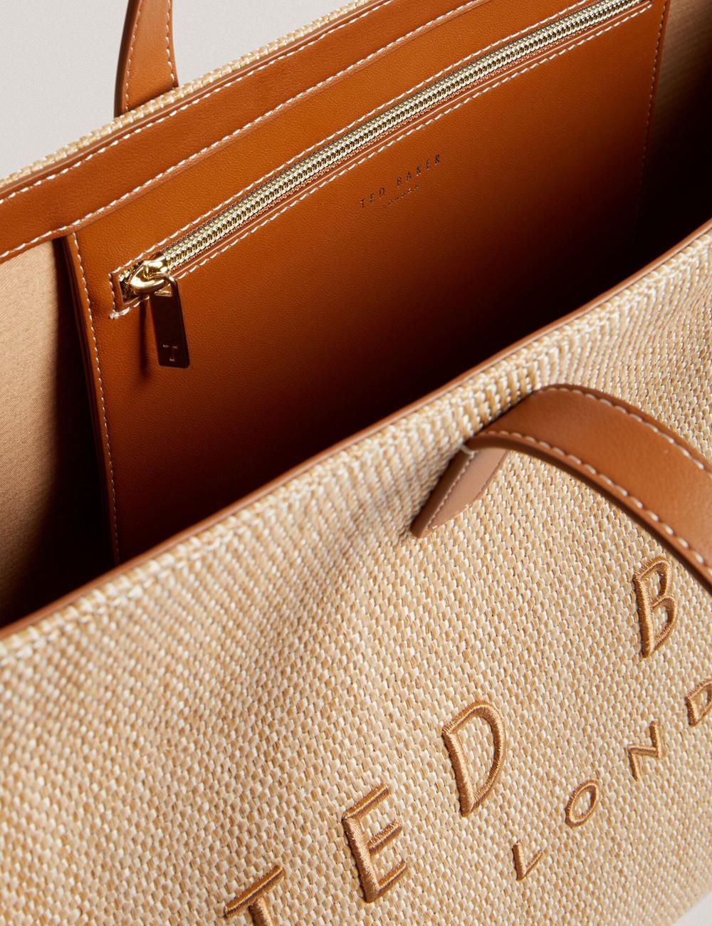 Women Ted Baker PALLMER - Faux Raffia PU Trim Large Tote Bags Taupe | KSA  7496-ETOVP