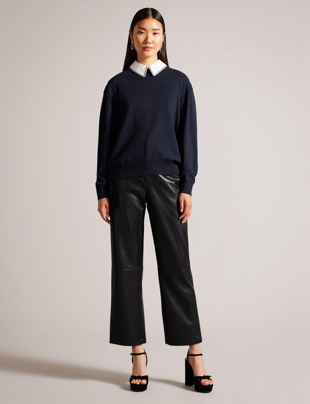 Women Ted Baker PENNII - Mockable With Embellished Shirt Collar Jumpers Navy | KSA  5891-BJHTZ