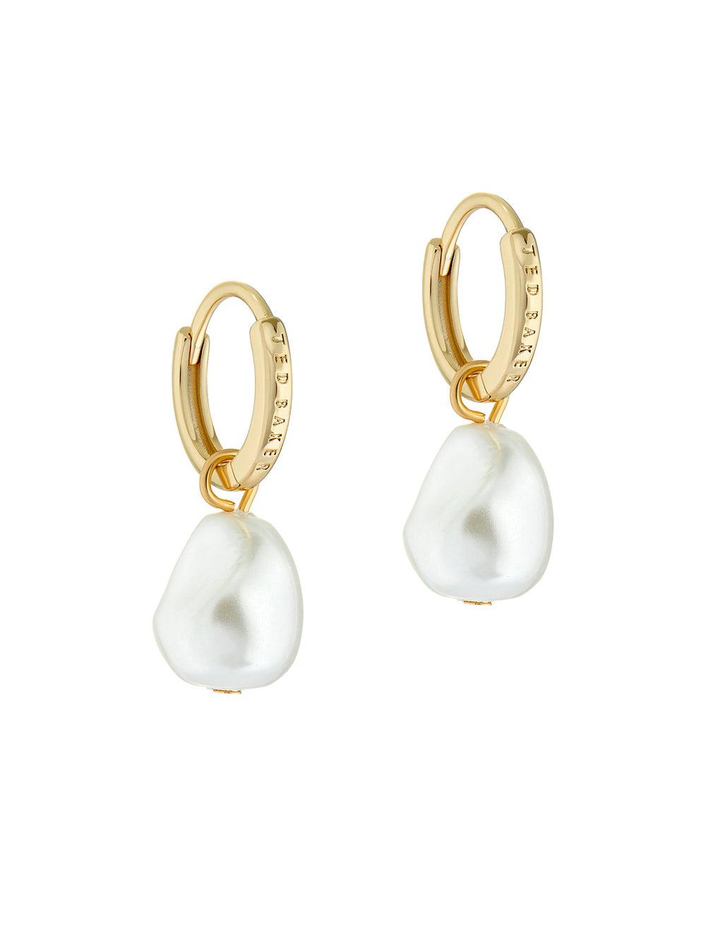 Women Ted Baker PERIAA - Pearl Drop Pendant Huggie Earrings Gold | KSA  4765-WYJCQ