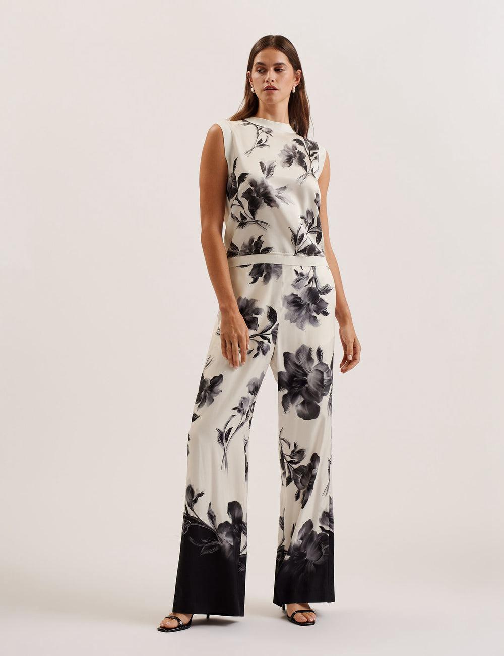 Women Ted Baker PERLOMA - Printed Woven Front Knitted Tank Tops Ivory | KSA  3917-ZTRQW
