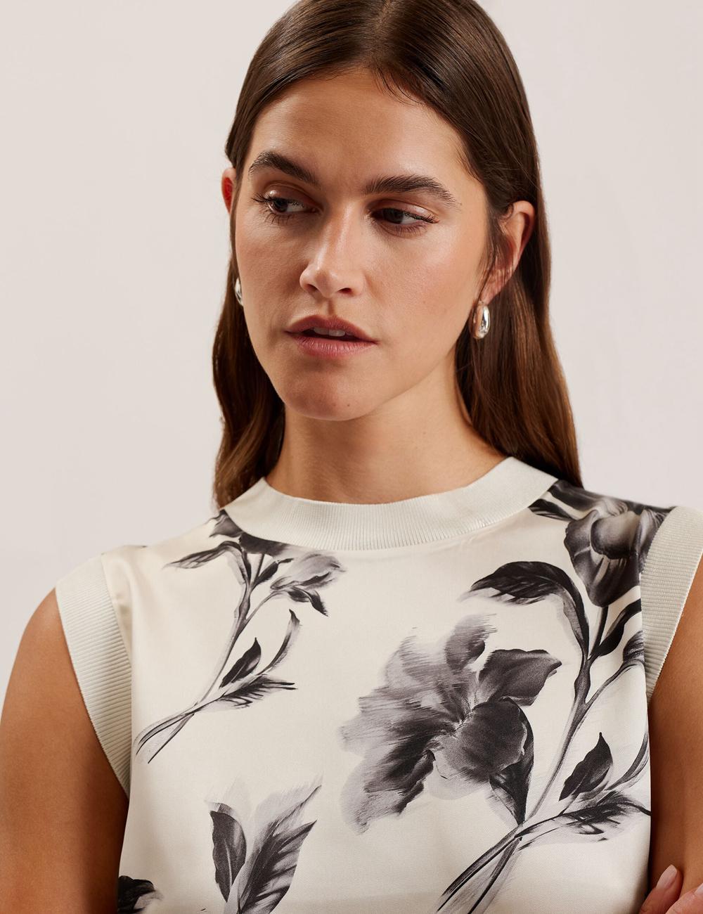 Women Ted Baker PERLOMA - Printed Woven Front Knitted Tank Tops Ivory | KSA  3917-ZTRQW