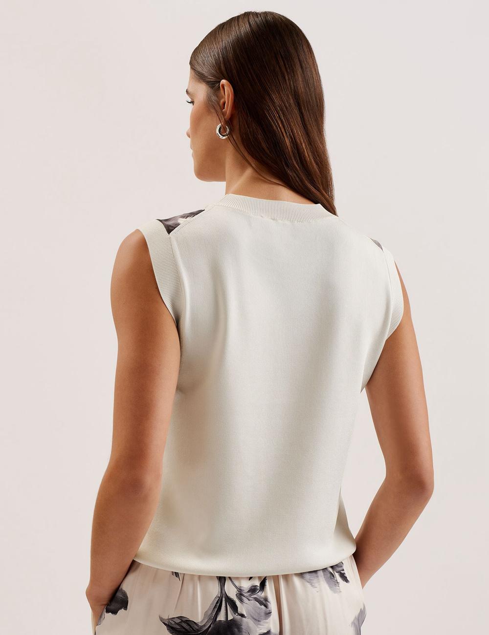 Women Ted Baker PERLOMA - Printed Woven Front Knitted Tank Tops Ivory | KSA  3917-ZTRQW