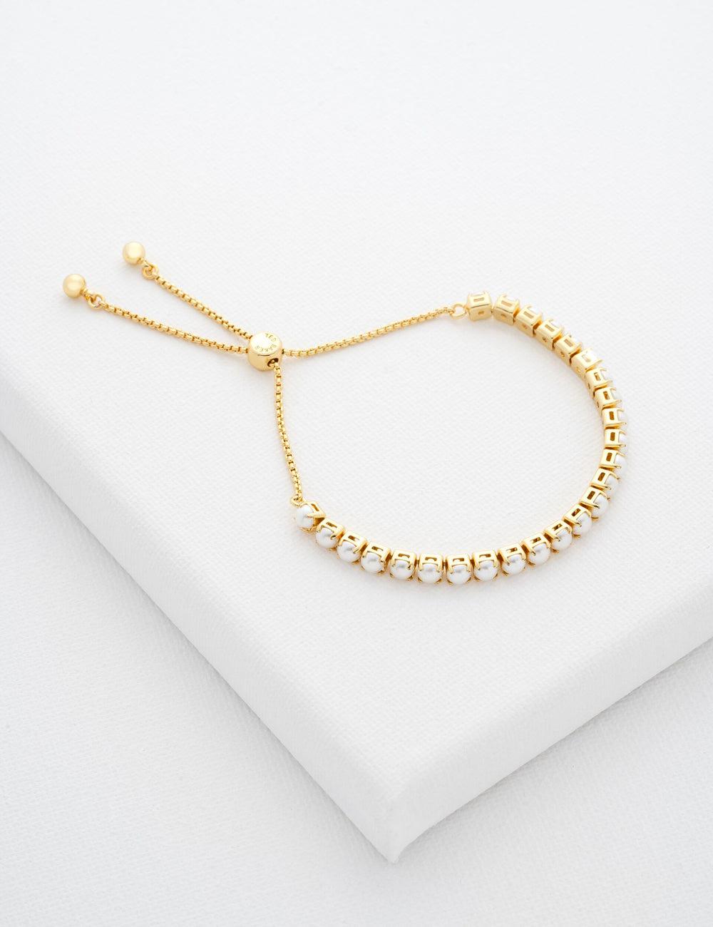 Women Ted Baker PERRMEL - Pearl Adjustable Tennis Bracelets Gold | KSA  7630-BPEIY