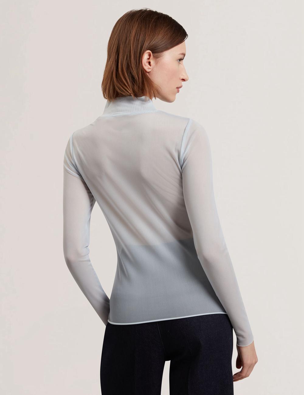 Women Ted Baker PIPYA - Floral High Neck Long Sleeve Mesh Tops Blue | KSA  7298-SFDZH
