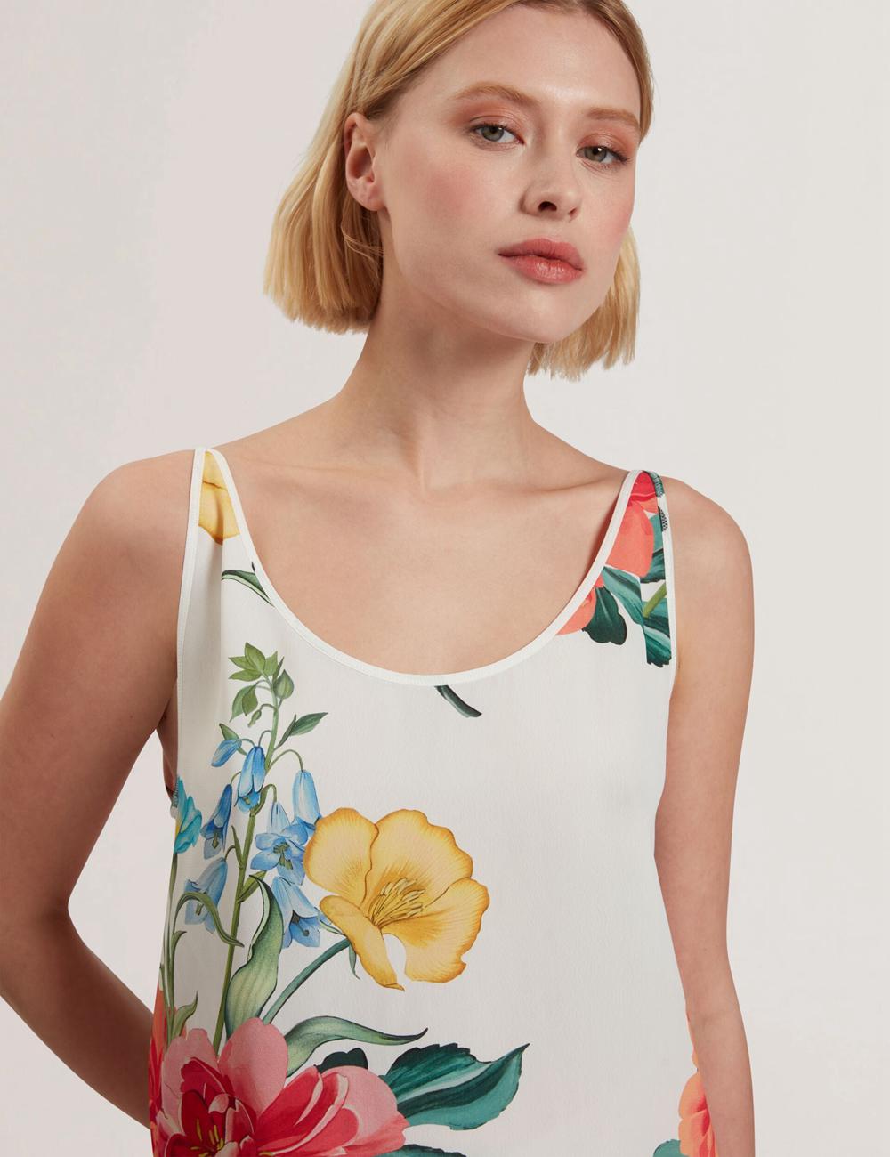 Women Ted Baker PURRLA - Floral Print Scoop Neck Sleeveless Tops White | KSA  4876-QPTRZ