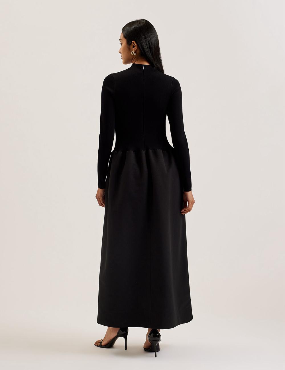 Women Ted Baker PYLIA - Structured With Knitted Bodice Maxi Dresses Black | KSA  7935-MZBHC