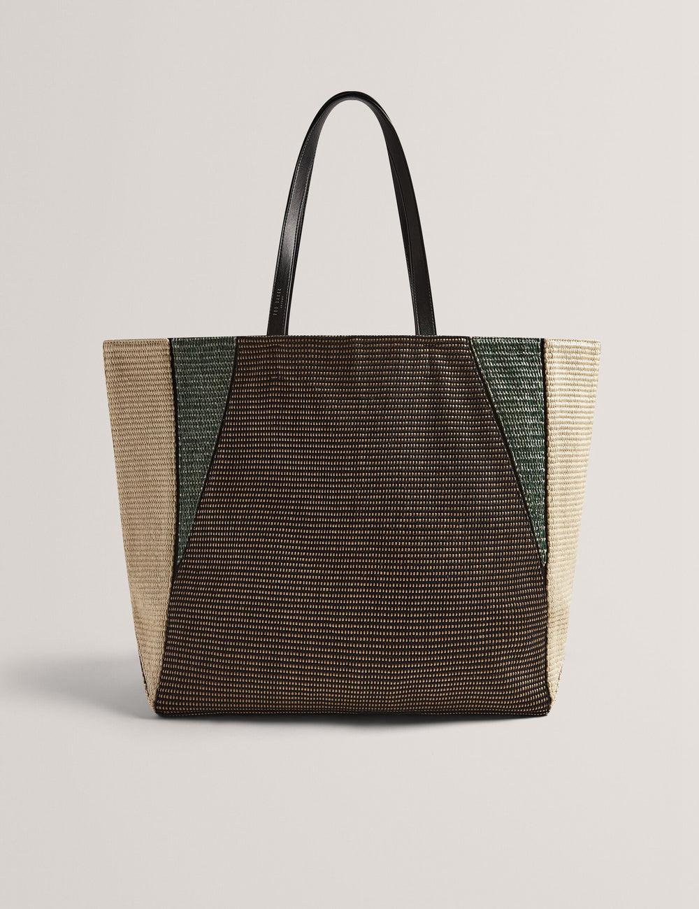 Women Ted Baker RAFIYA - Woven Colour Block Folding Shopper Shopper Bags Black | KSA  3719-VFWXB
