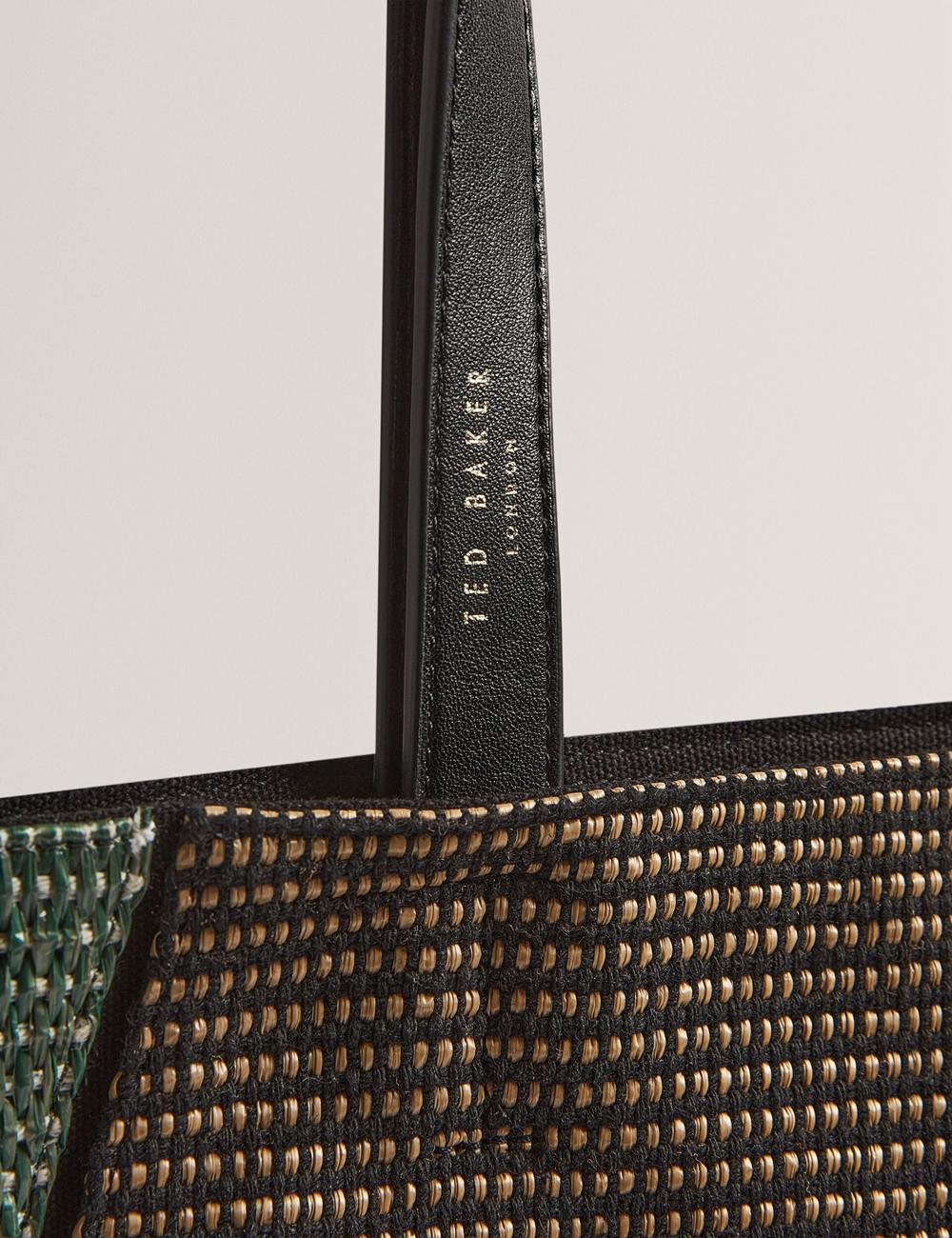 Women Ted Baker RAFIYA - Woven Colour Block Folding Shopper Shopper Bags Black | KSA  3719-VFWXB