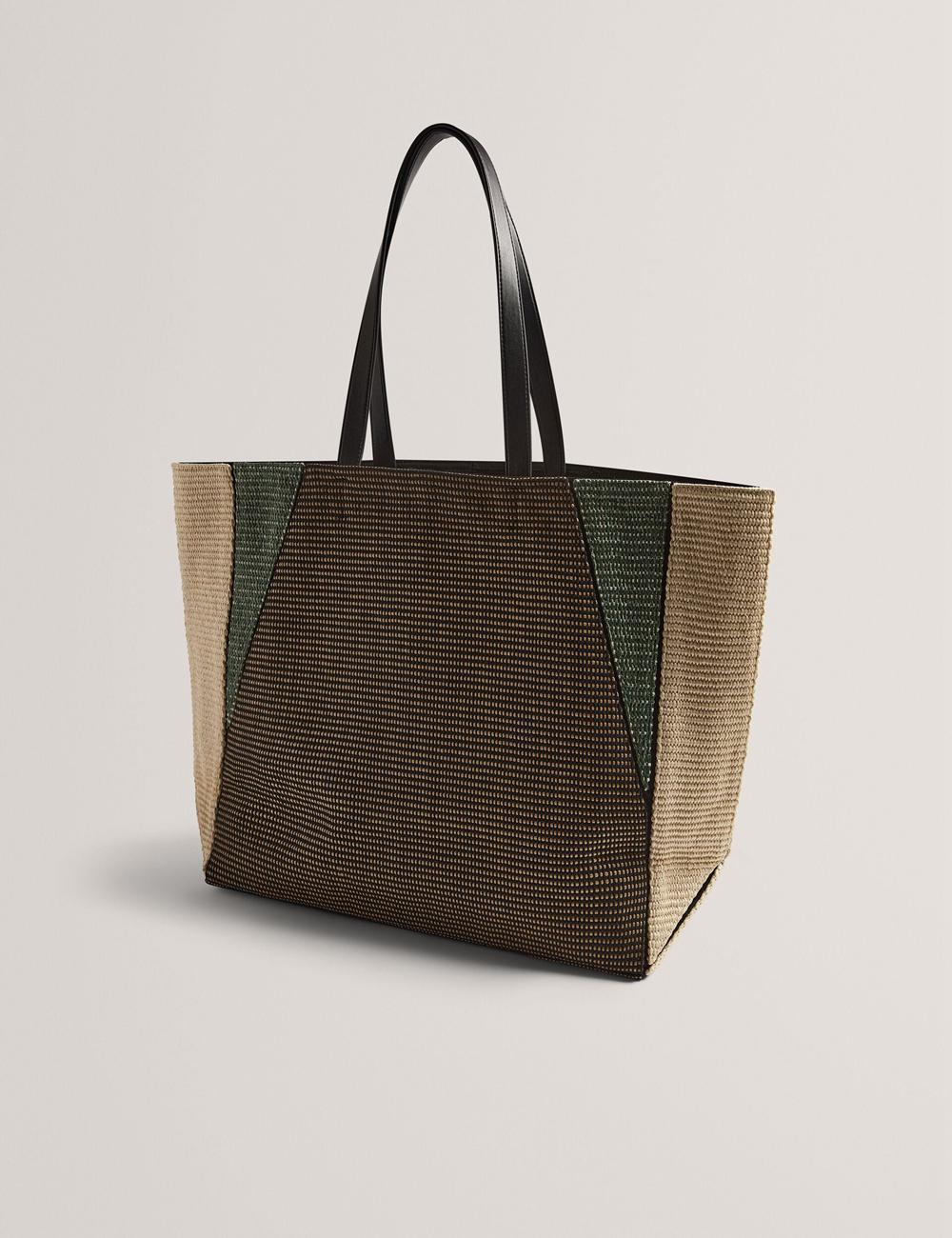 Women Ted Baker RAFIYA - Woven Colour Block Folding Shopper Shopper Bags Black | KSA  3719-VFWXB