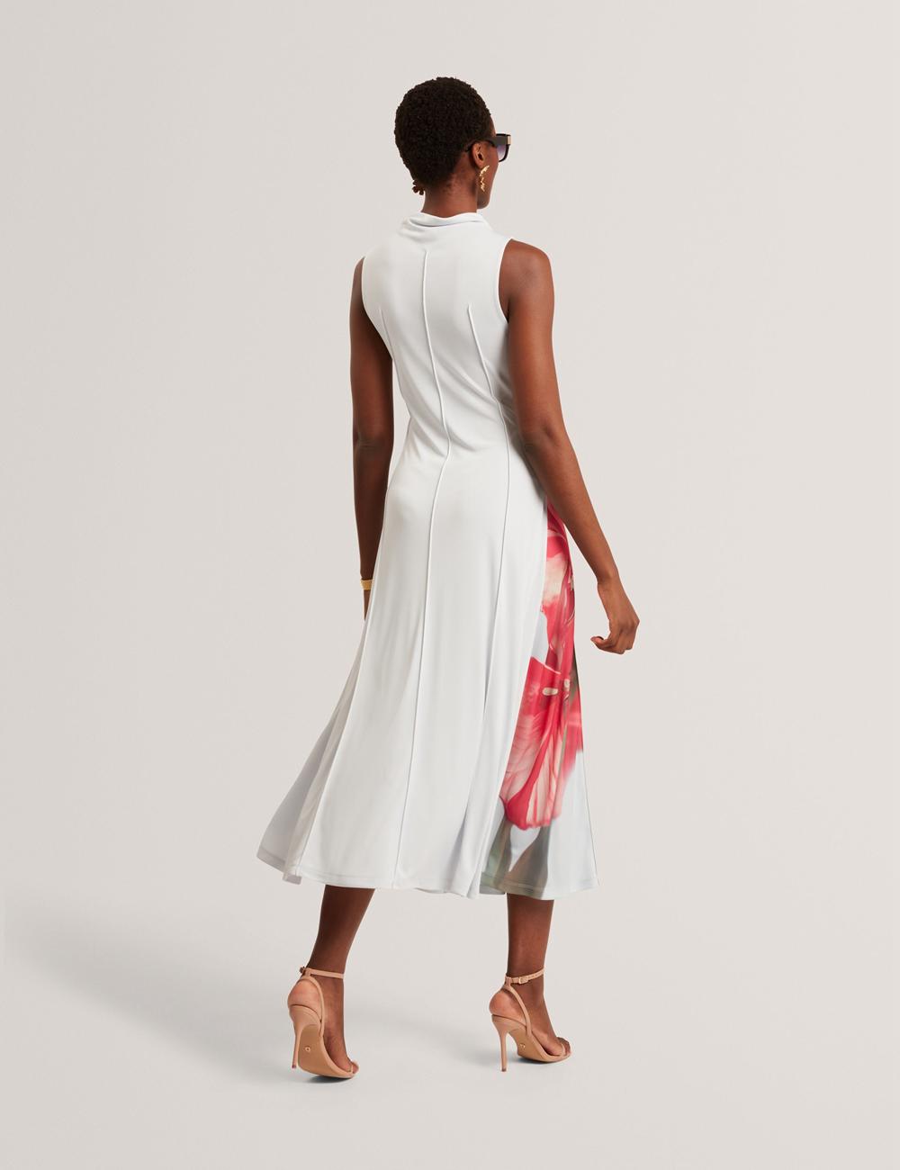 Women Ted Baker REBEHKA - High Neck Printed Jersey Midi Dresses Blue | KSA  9571-UXWPI