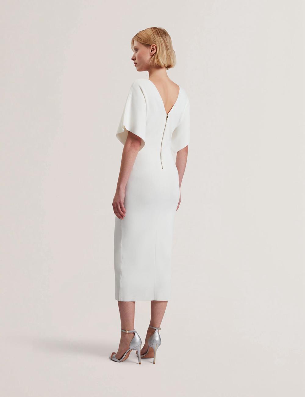 Women Ted Baker REBEXXA - Wide Sleeve Knitted Bodycon Midi Dresses Ivory | KSA  8269-RIDOU