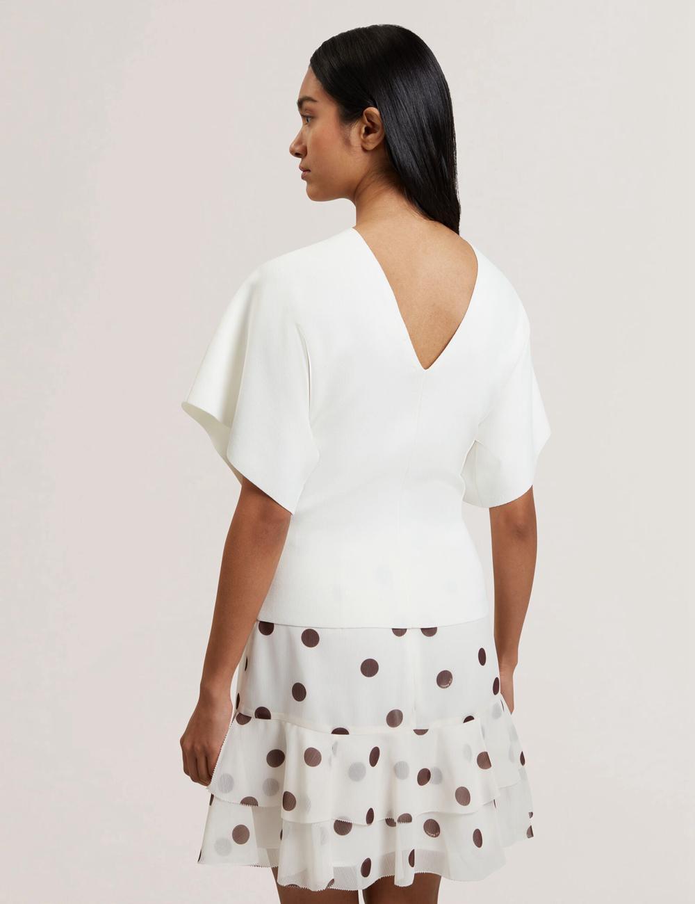 Women Ted Baker REGINAH - Wide Short Sleeve V-Neck Knitted Tops Ivory | KSA  2316-OCMVU
