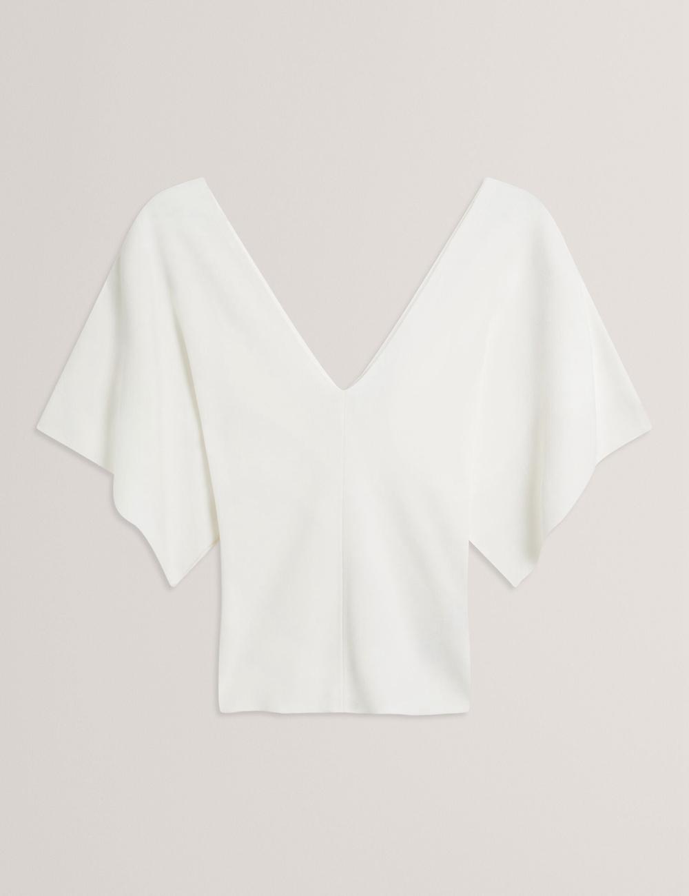 Women Ted Baker REGINAH - Wide Short Sleeve V-Neck Knitted Tops Ivory | KSA  2316-OCMVU
