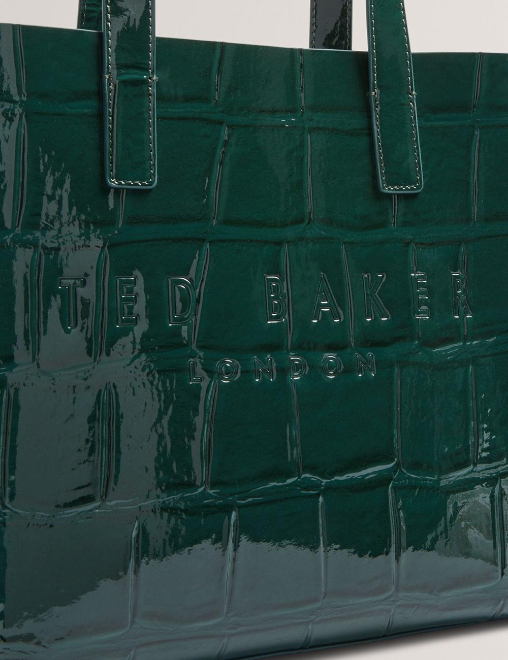 Women Ted Baker REPTCON - Croc Effect Small Tote Bags Mid-Green | KSA  0231-KCETH