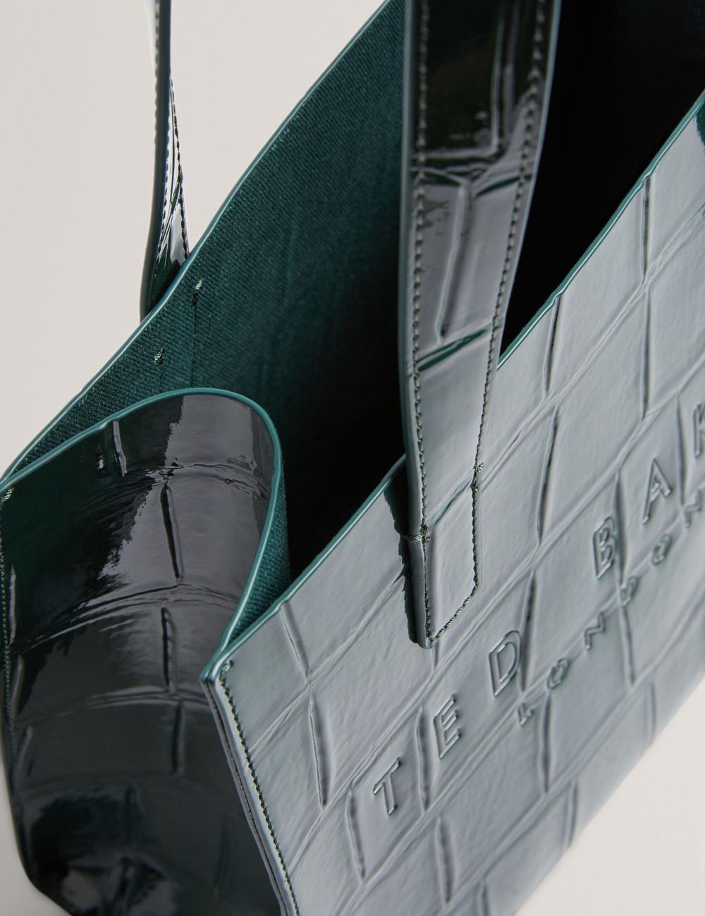 Women Ted Baker REPTCON - Croc Effect Small Tote Bags Mid-Green | KSA  0231-KCETH
