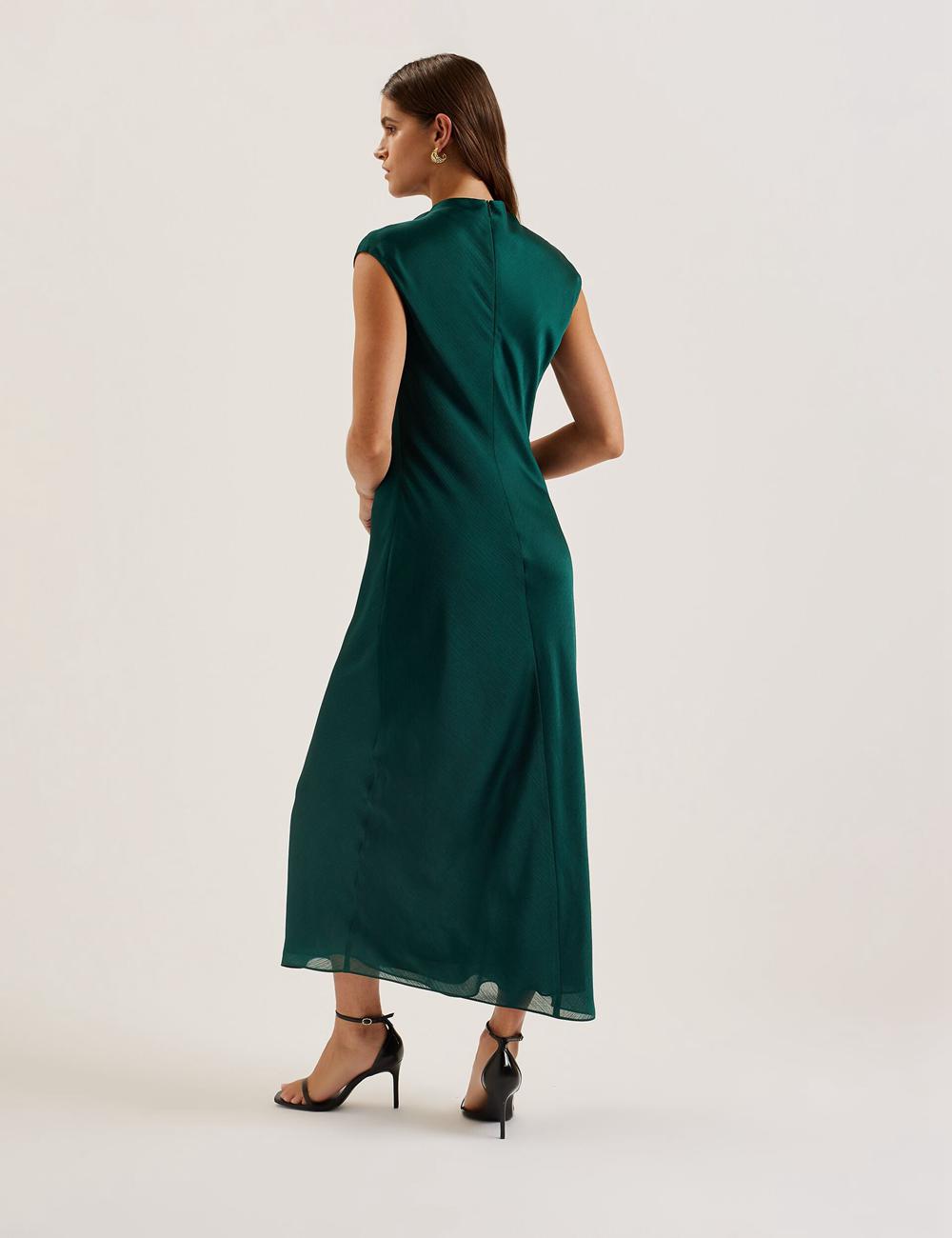 Women Ted Baker RIMINI - Chiffon Drape Neck Detail Maxi Dresses Dk-Green | KSA  3081-KJFDI