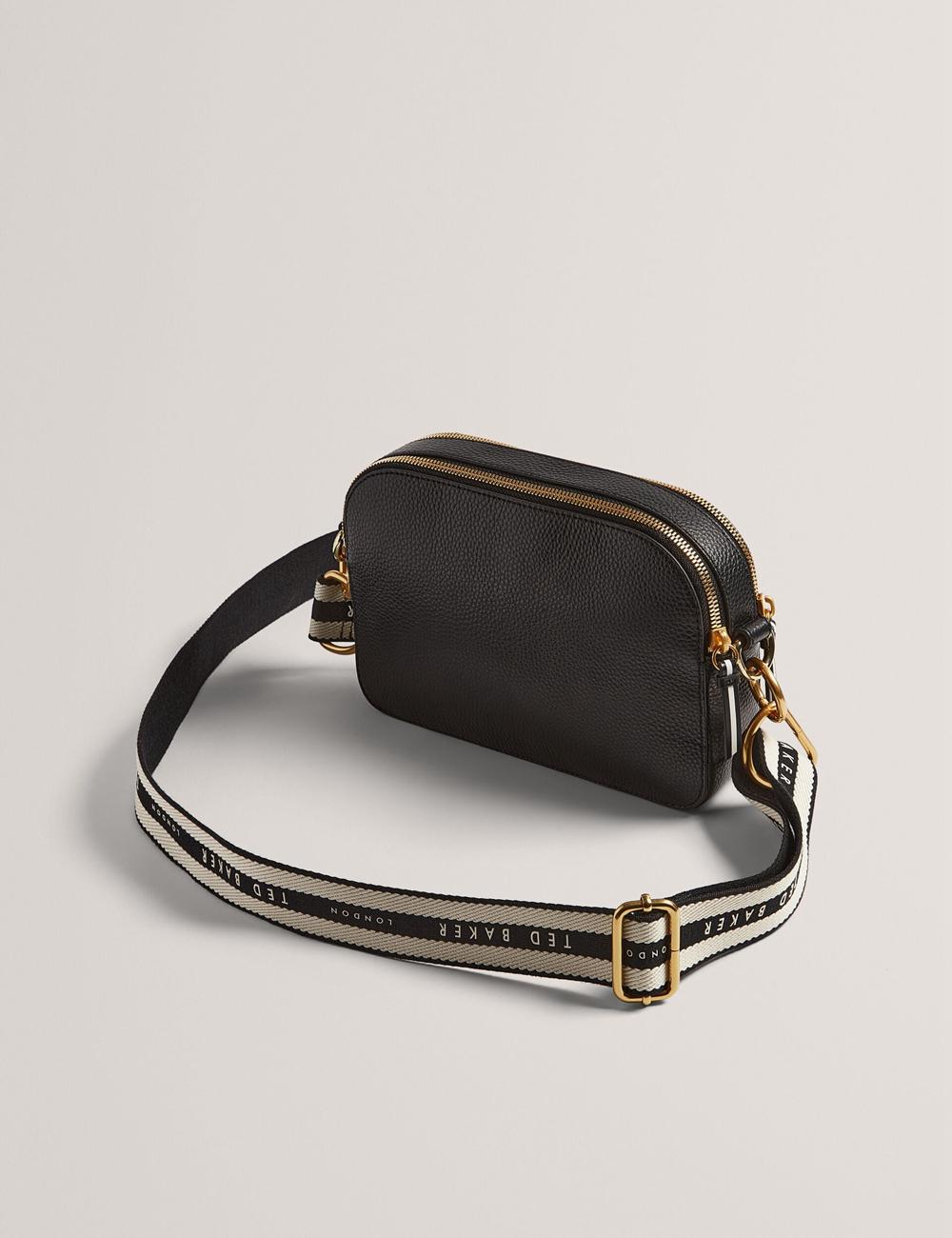Women Ted Baker RIVEA - Woven Panel Faux Leather Camera Camera Bag Navy | KSA  0596-GHBCZ