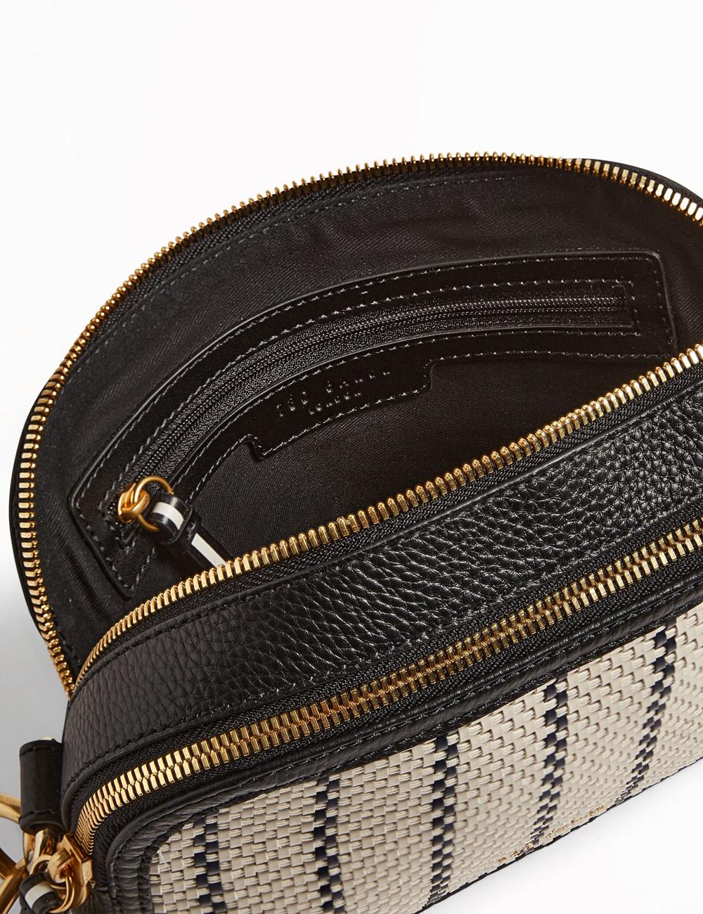Women Ted Baker RIVEA - Woven Panel Faux Leather Camera Camera Bag Navy | KSA  0596-GHBCZ