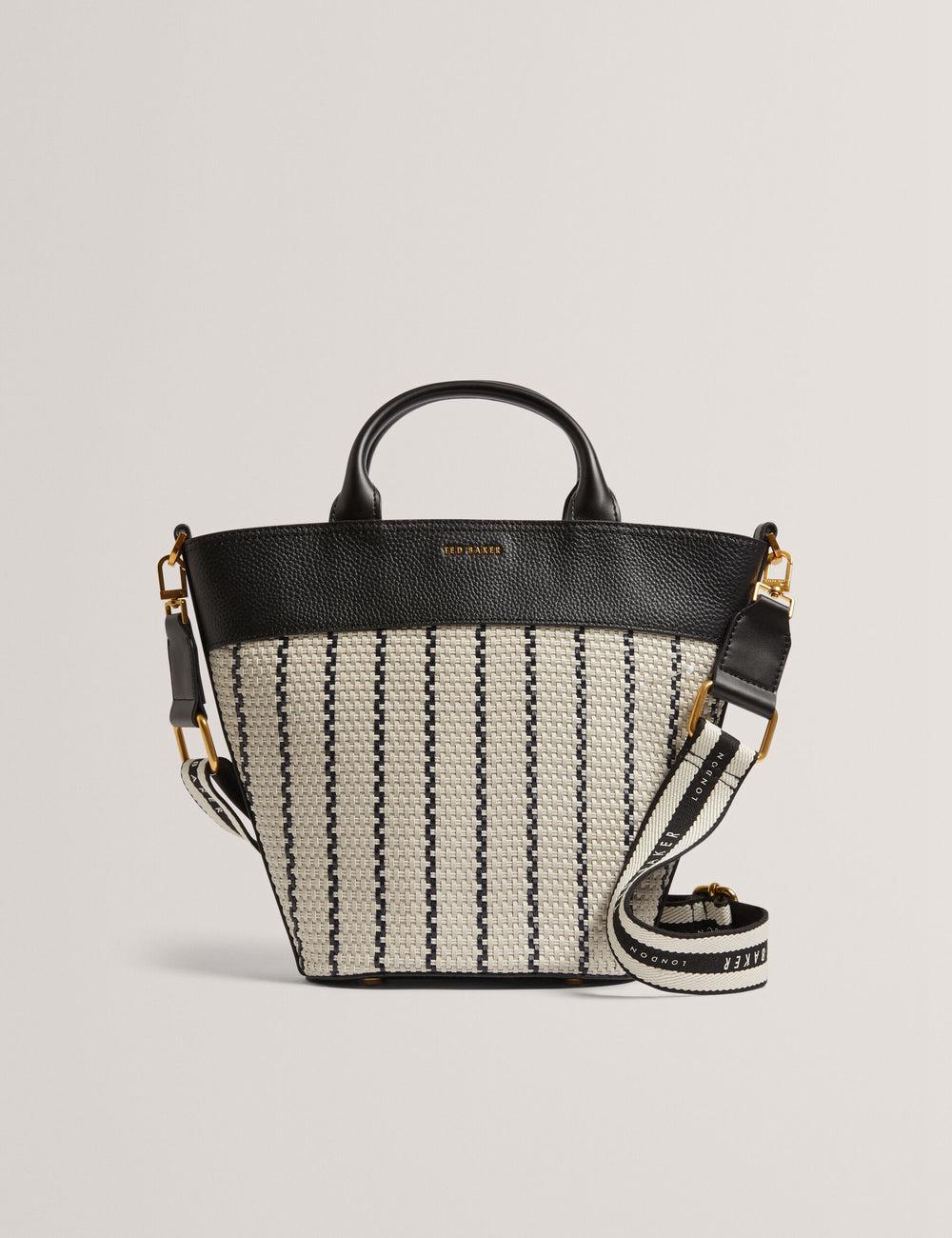 Women Ted Baker RIVERI - Woven Leather Trim Bucket With Webbing Strap Tote Bags Navy | KSA  2986-QXAFR