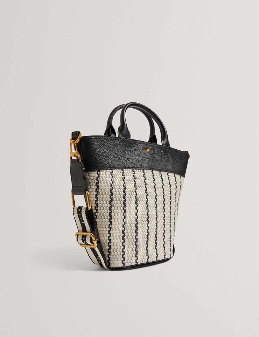 Women Ted Baker RIVERI - Woven Leather Trim Bucket With Webbing Strap Tote Bags Navy | KSA  2986-QXAFR