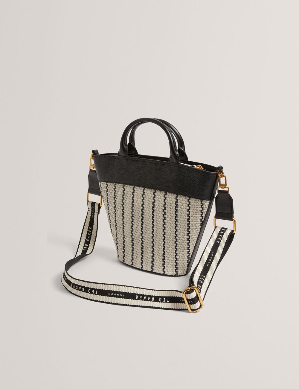 Women Ted Baker RIVERI - Woven Leather Trim Bucket With Webbing Strap Tote Bags Navy | KSA  2986-QXAFR
