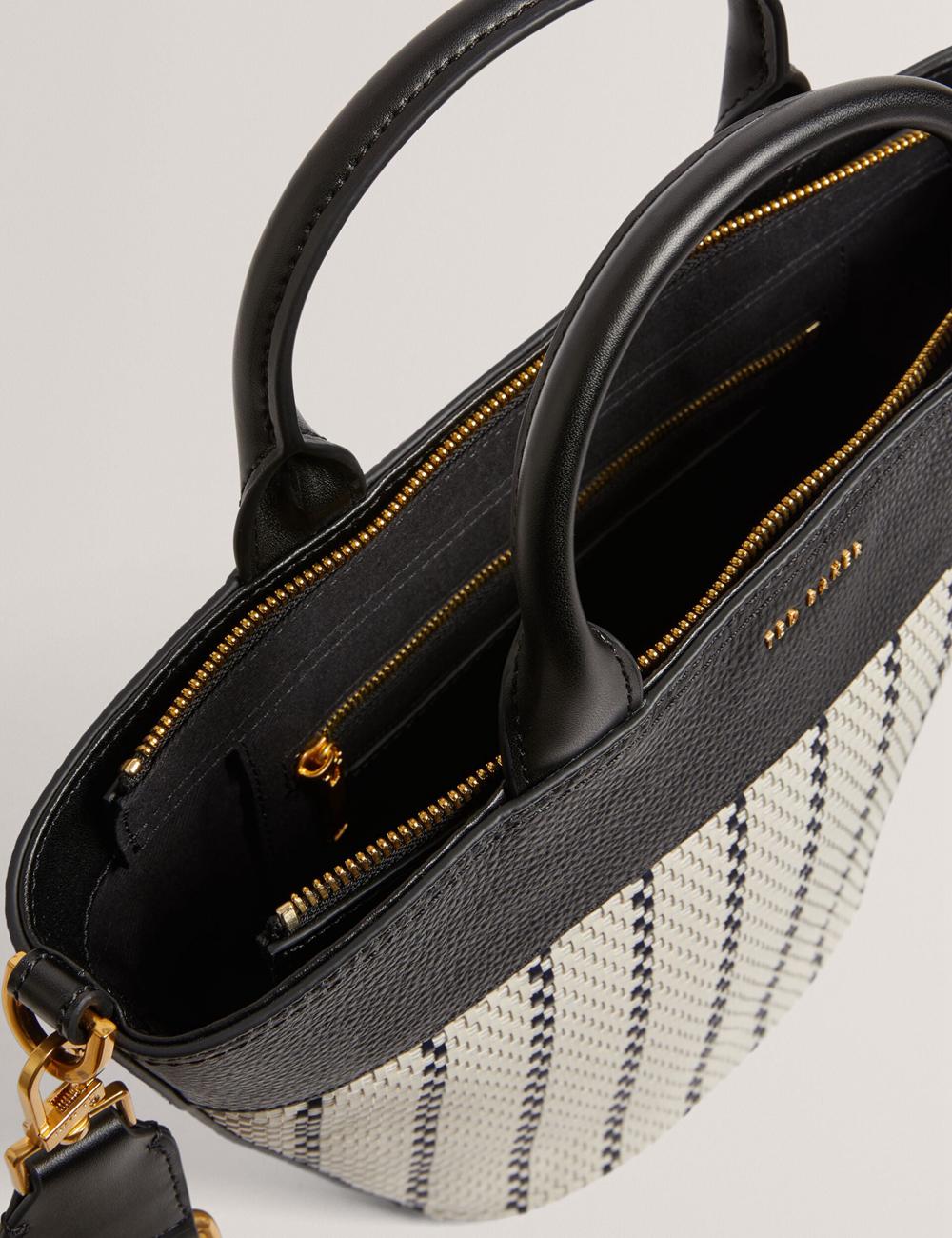 Women Ted Baker RIVERI - Woven Leather Trim Bucket With Webbing Strap Tote Bags Navy | KSA  2986-QXAFR