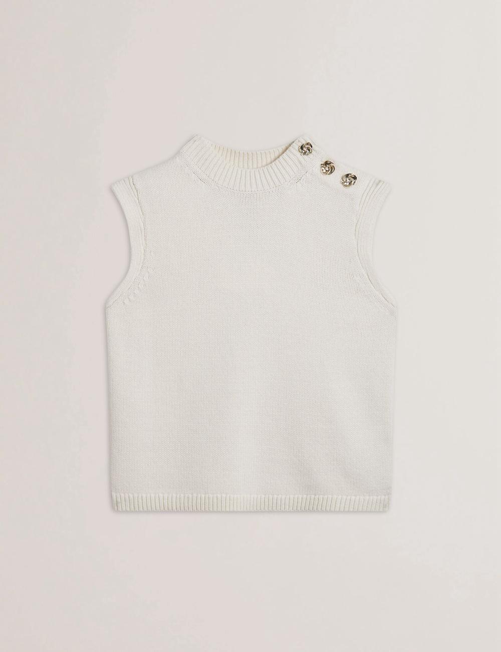 Women Ted Baker RONDHER - Rose Button Wool Knit Tank Tops Ivory | KSA  5326-OKATX