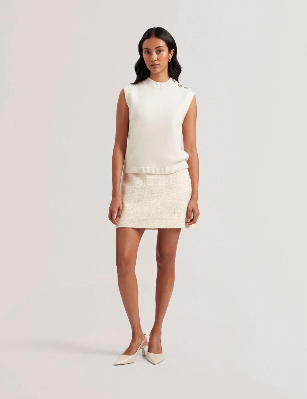 Women Ted Baker RONDHER - Rose Button Wool Knit Tank Tops Ivory | KSA  5326-OKATX