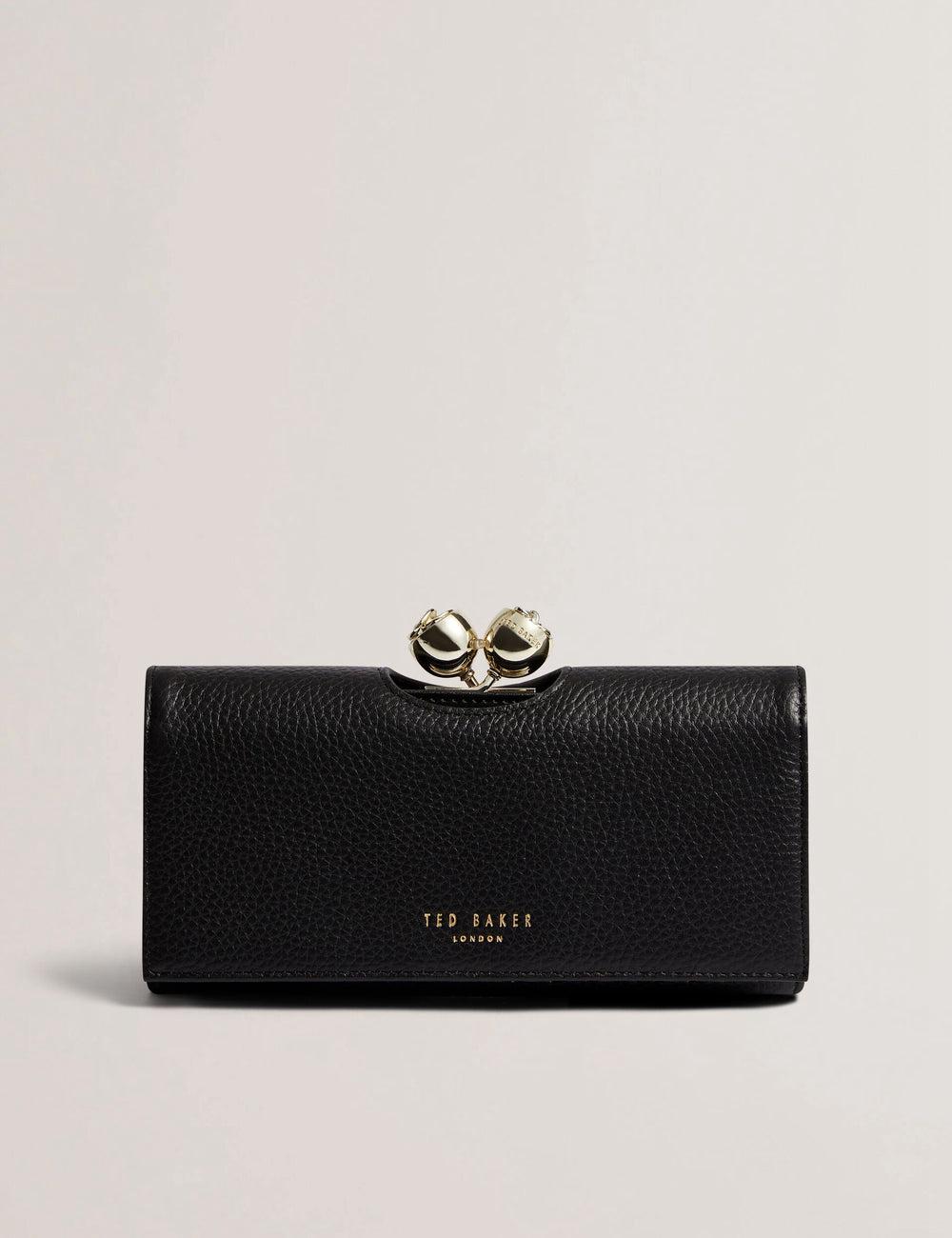 Women Ted Baker ROOSALI - Rose Clasp Large Bifold Leather Purses Black | KSA  5431-BONJV