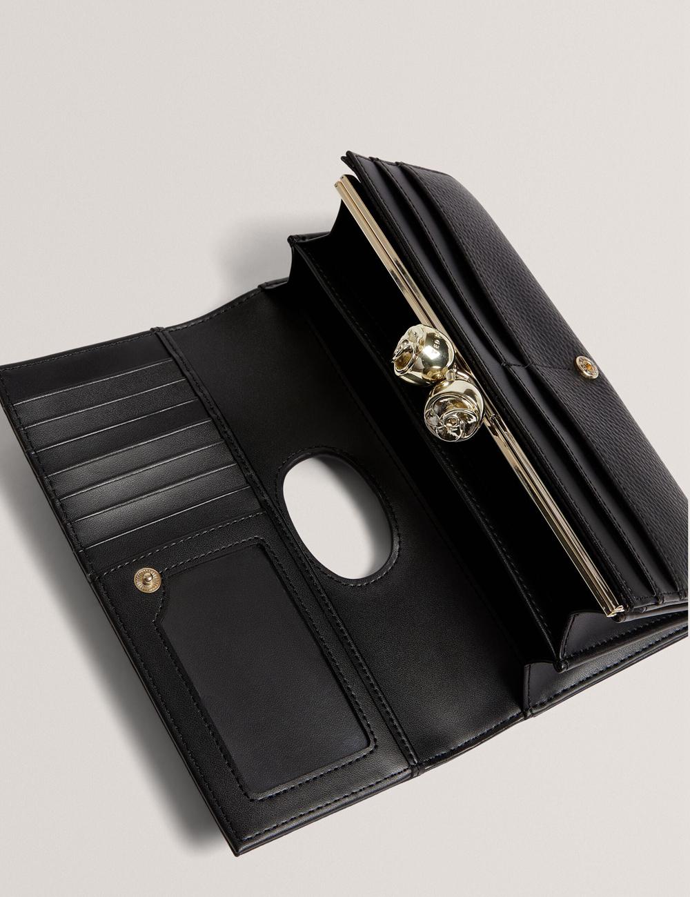 Women Ted Baker ROOSALI - Rose Clasp Large Bifold Leather Purses Black | KSA  5431-BONJV
