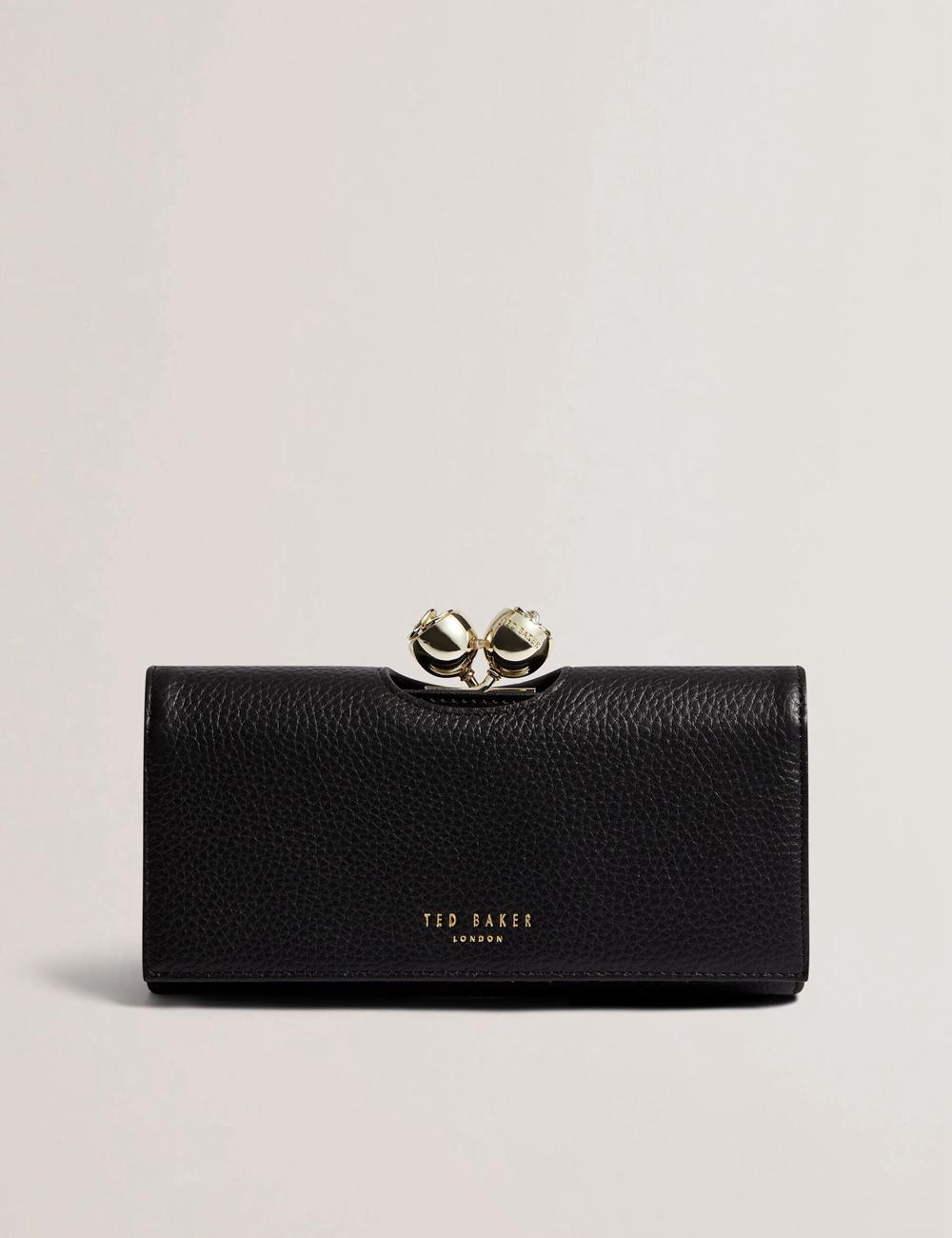 Women Ted Baker ROOSALI - Rose Clasp Large Bifold Leather Purses Black | KSA  5431-BONJV