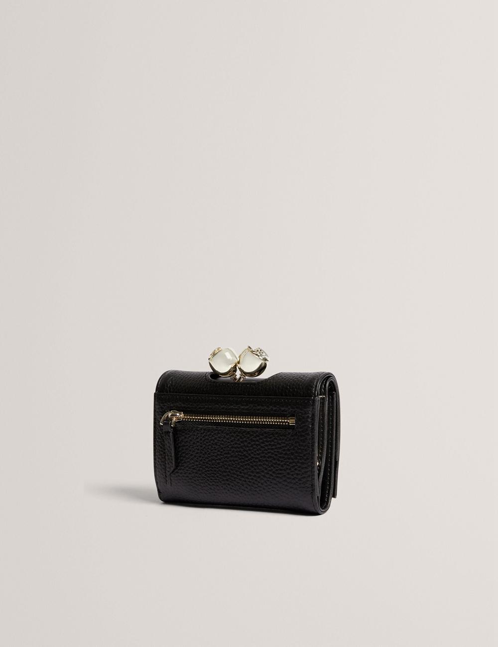 Women Ted Baker ROOSA - Rose Clasp Small Trifold Leather Purses Black | KSA  1673-TJMUQ