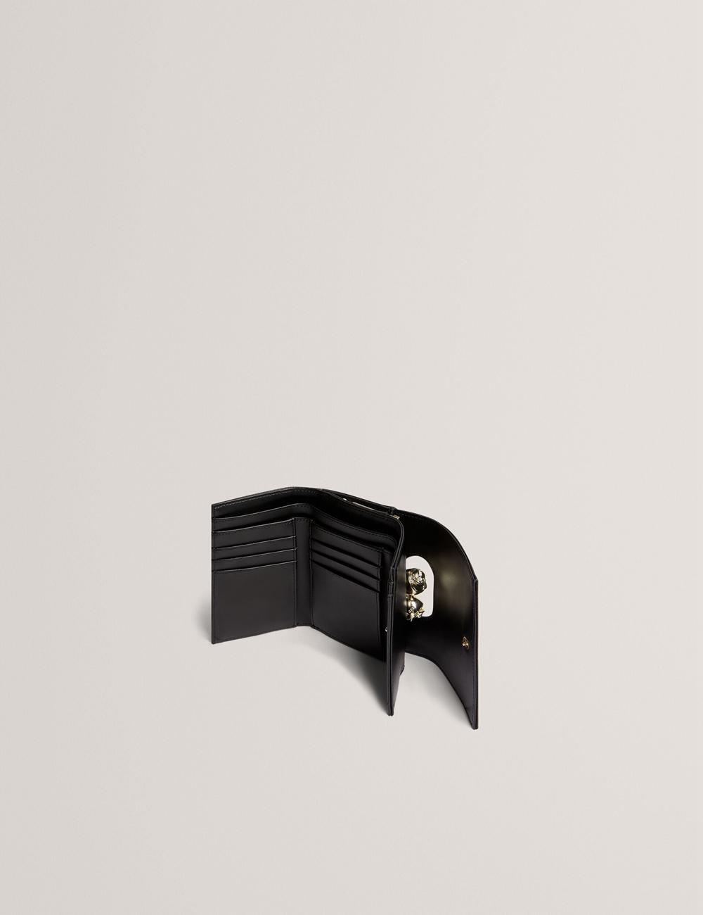 Women Ted Baker ROOSA - Rose Clasp Small Trifold Leather Purses Black | KSA  1673-TJMUQ