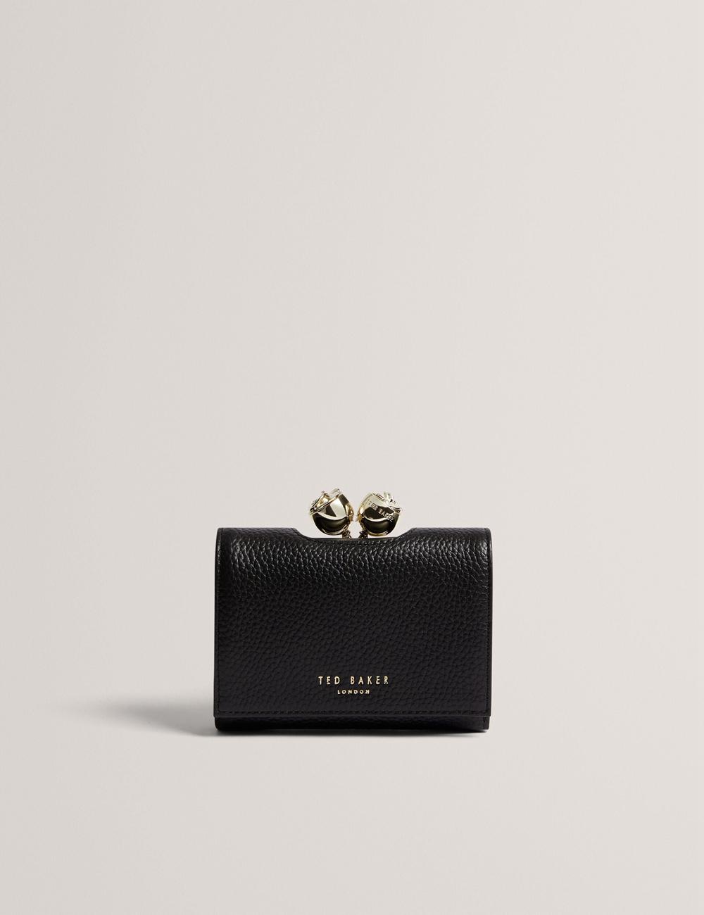 Women Ted Baker ROOSA - Rose Clasp Small Trifold Leather Purses Black | KSA  1673-TJMUQ
