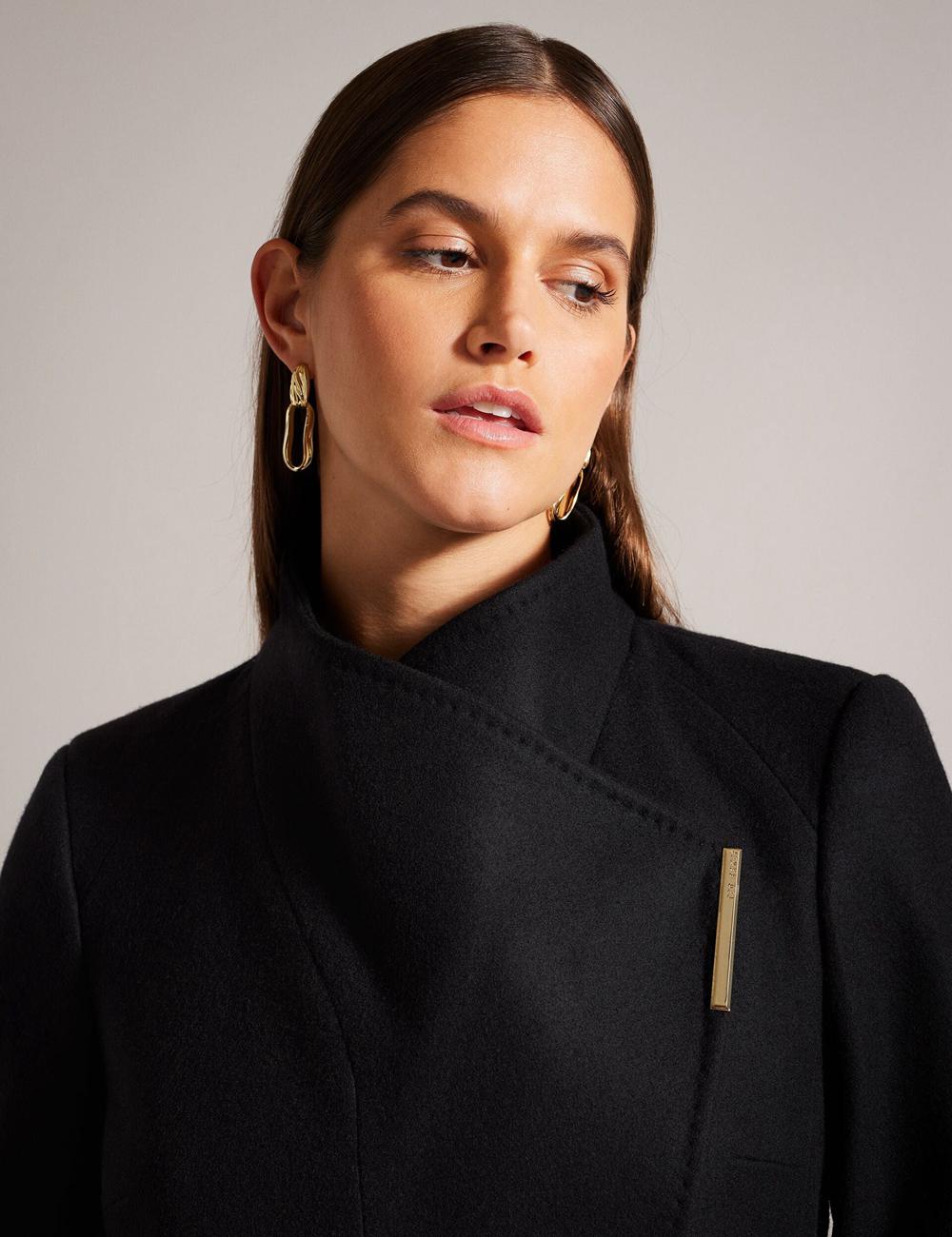 Women Ted Baker ROSESS - Short Belted Wool Wrap Coat Jackets Black | KSA  9230-PQXCN