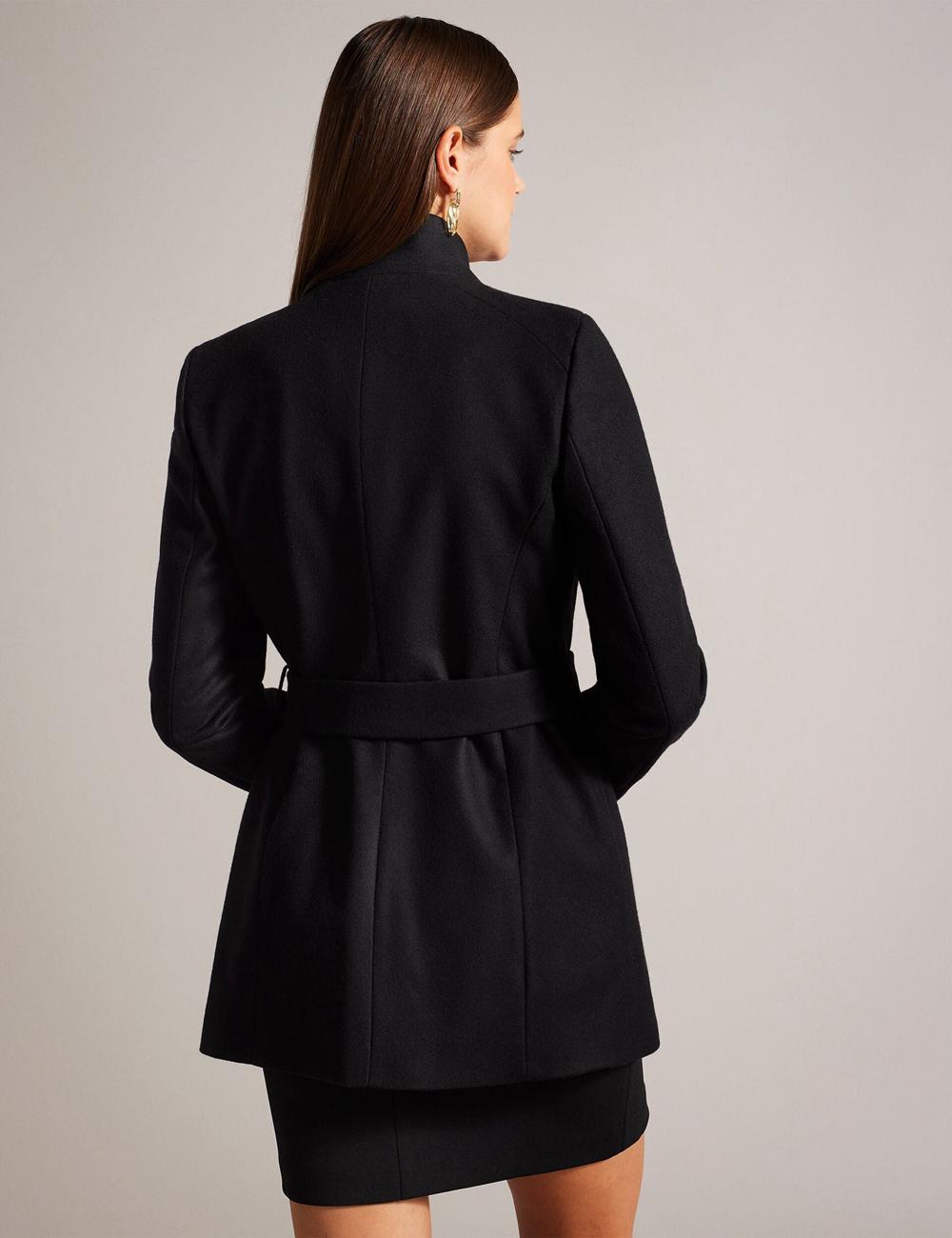 Women Ted Baker ROSESS - Short Belted Wool Wrap Coat Jackets Black | KSA  9230-PQXCN