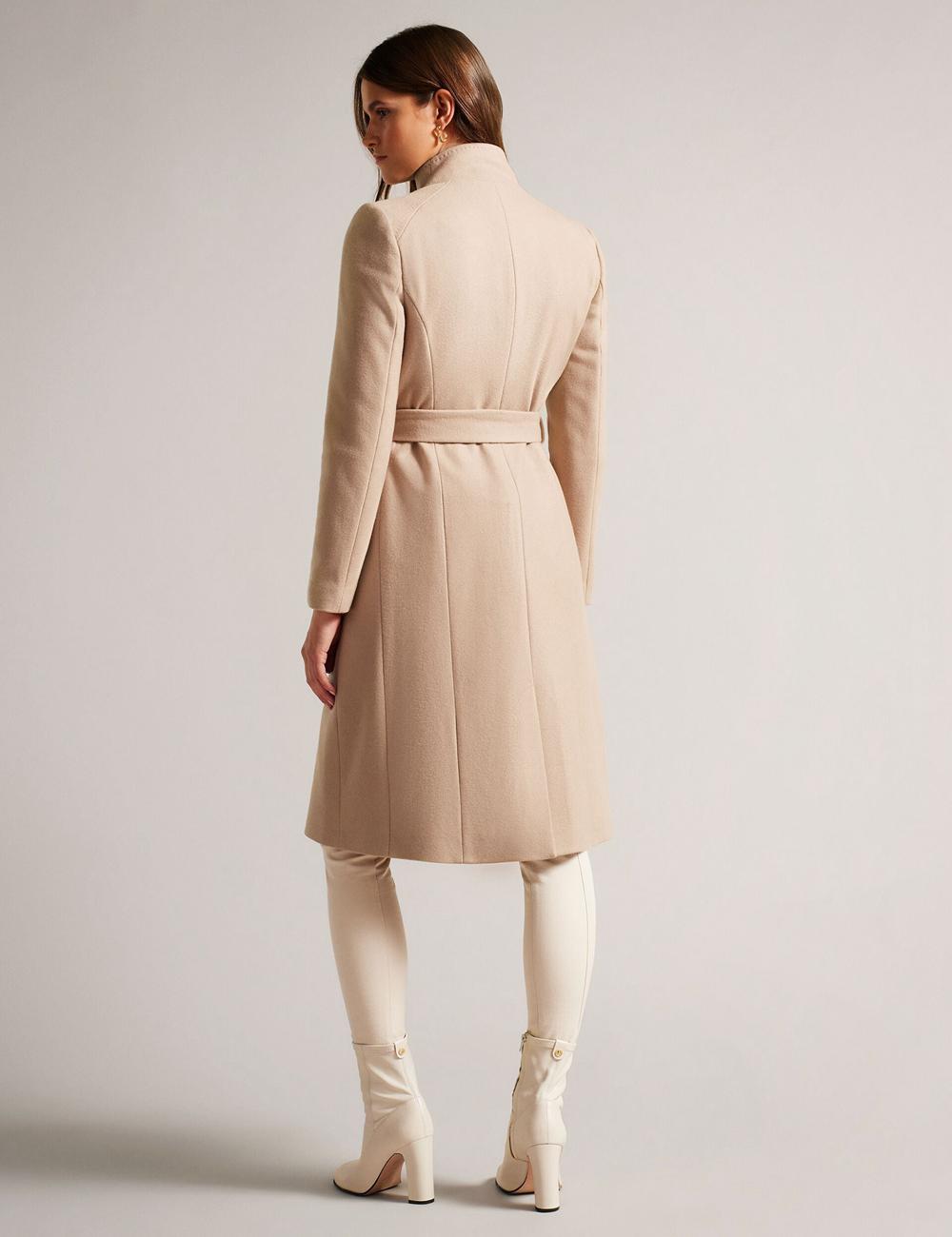 Women Ted Baker ROSE - Midi Length Belted Wool Wrap Coat Jackets Camel | KSA  6280-VLAQM