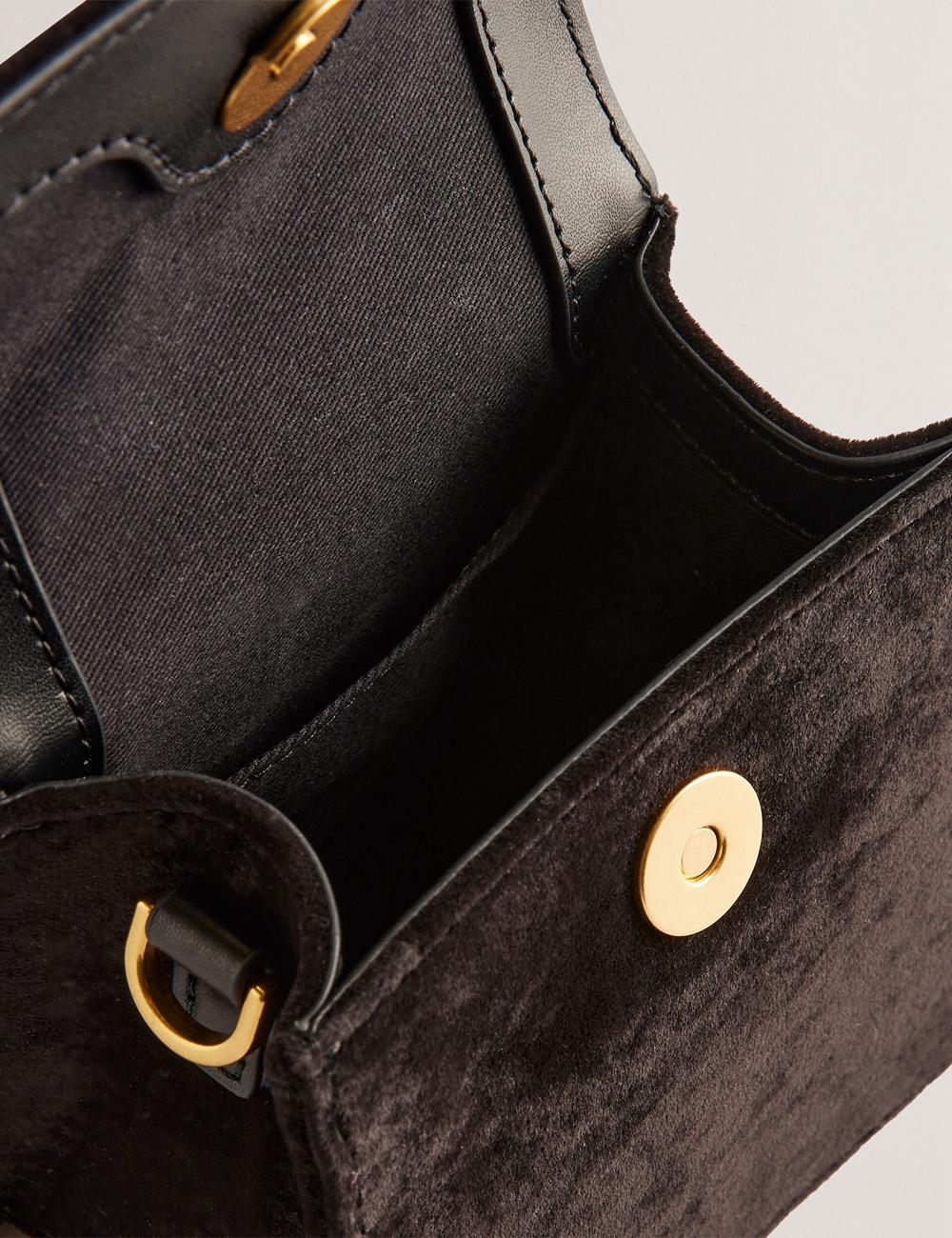 Women Ted Baker ROSIYA - Mini Velvet Rose Detail Top Handle Crossbody Bags Black | KSA  3746-AYBIP